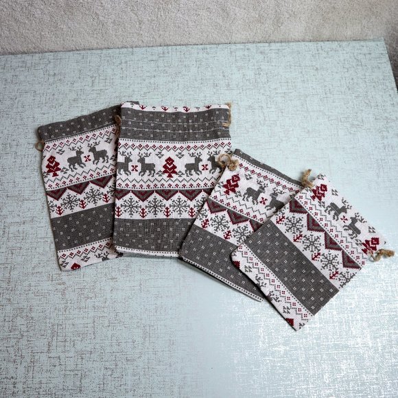 Red & Gray Christmas Burlap Bags 4 Days Xmas Countdown Calendar Stocking Grey - Picture 1 of 12